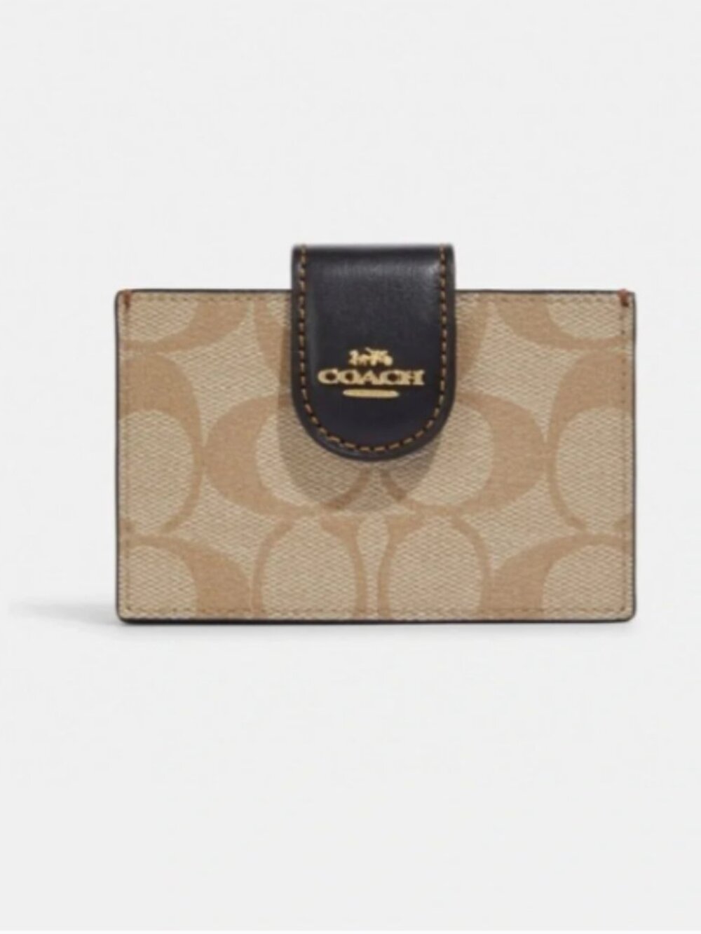 COACH Signature Black Accordion Card Case in Khaki - EUC $128 MSRP